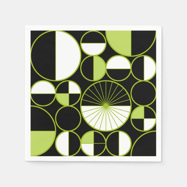 Mid Century Modern Circles Halves Black Chartreuse Napkin (Front)