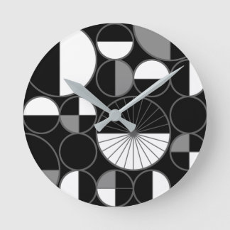Mid Century Modern Circles Halves Black Grey Round Clock