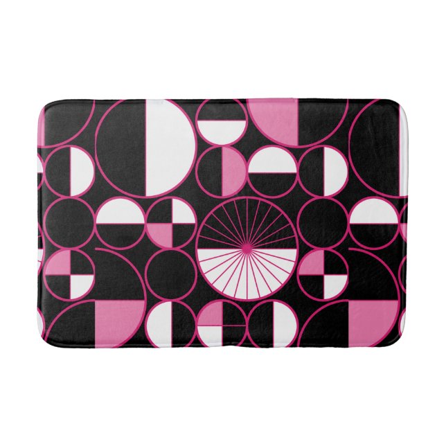 Mid Century Modern Circles Halves Black Pink Bath Mat (Front)