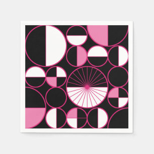 Mid Century Modern Circles Halves Black Pink Napkin