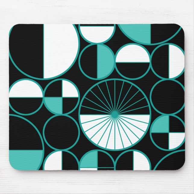 Mid Century Modern Circles Halves Black Turquoise Mouse Pad (Front)
