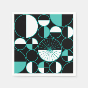 Mid Century Modern Circles Halves Black Turquoise Napkin