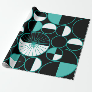 Mid Century Modern Circles Halves Black Turquoise Wrapping Paper