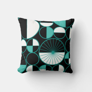 Mid Century Modern Circles Halves Turquoise Cushion