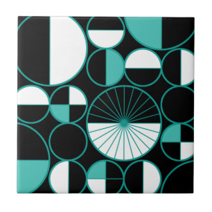 Mid Century Modern Circles Halves Turquoise Tile