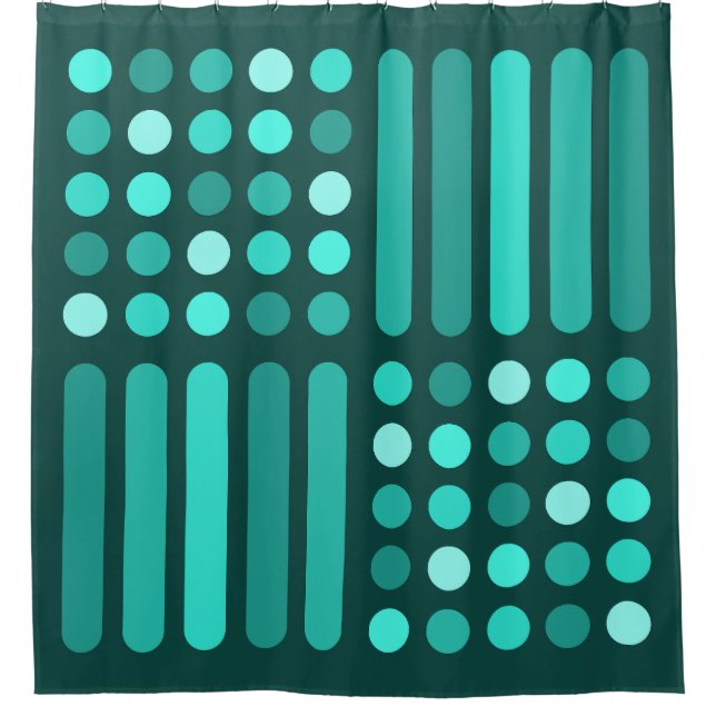 Mid Century Modern Circles Lines Teal Shower Curtain (Front)