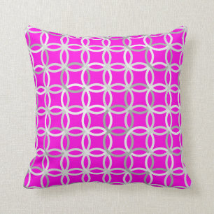 Mid-Century Modern circles, magenta, grey & white Cushion