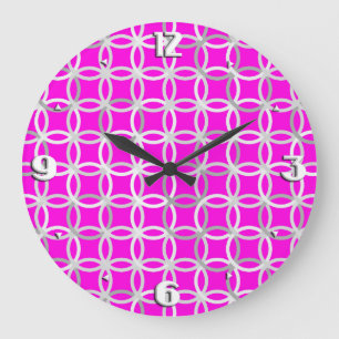 Mid-Century Modern circles, magenta, grey & white Large Clock