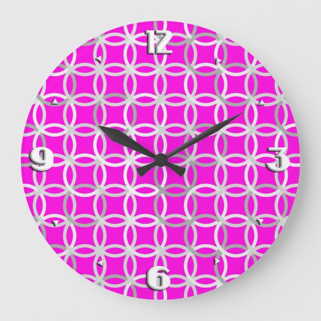 Mid-Century Modern circles, magenta, grey & white Large Clock (Front)