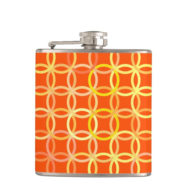 Mid-Century Modern circles, mandarin orange Hip Flask (Front)