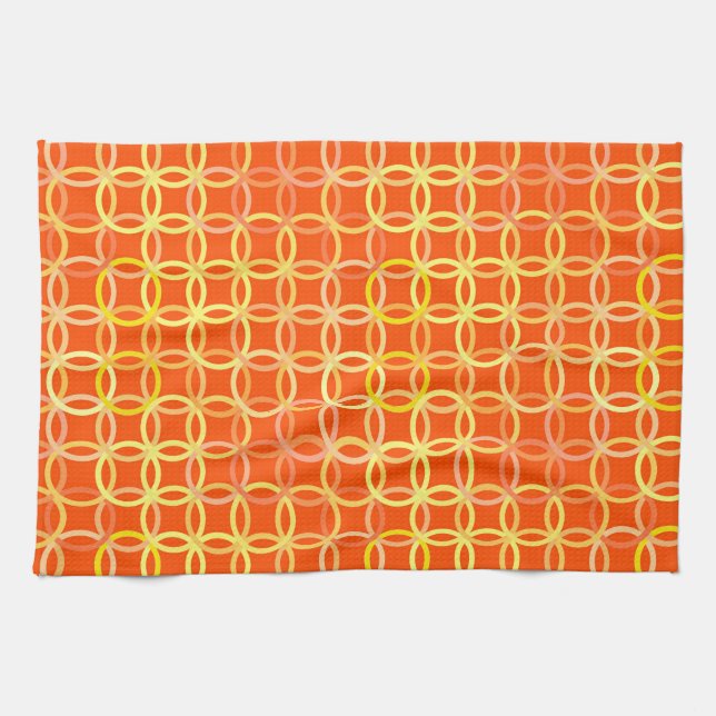 Mid-Century Modern circles, mandarin orange Tea Towel (Horizontal)
