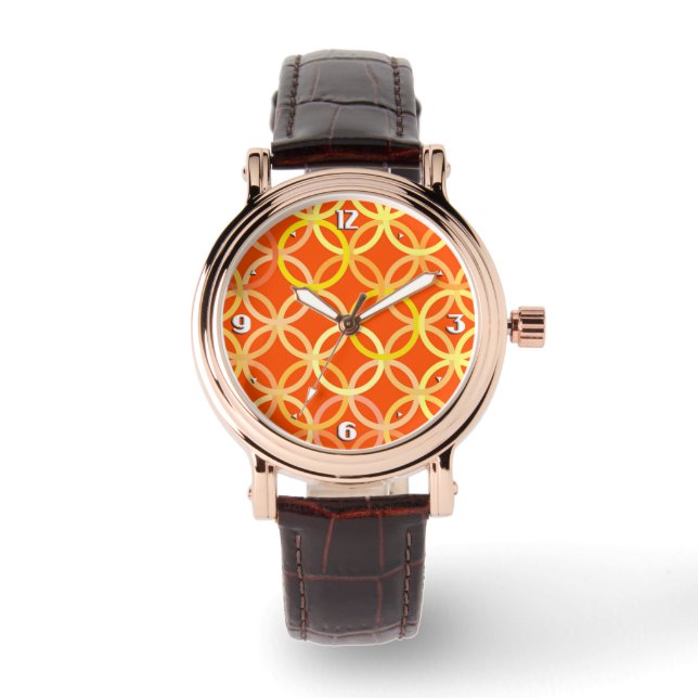 Mid-Century Modern circles, mandarin orange Watch (Front)