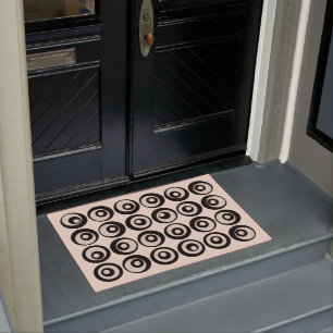 Mid Century Modern Circles Pattern Black And Cream Doormat