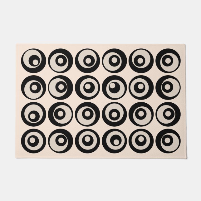 Mid Century Modern Circles Pattern Black And Cream Doormat (Front)