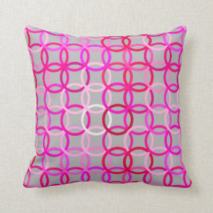 Mid-Century Modern circles, pink, magenta and grey Cushion
