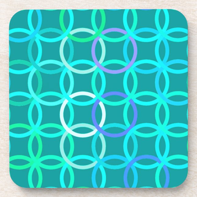 Mid-Century Modern circles, turquoise and aqua Coaster (Front)