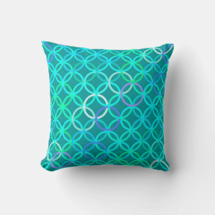 Mid-Century Modern circles, turquoise and aqua Cushion
