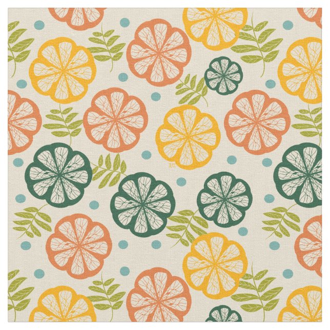Mid Century Modern Citrus Slices Fabric (Close Up)