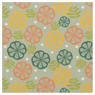 Mid Century Modern Citrus Slices Green  Fabric