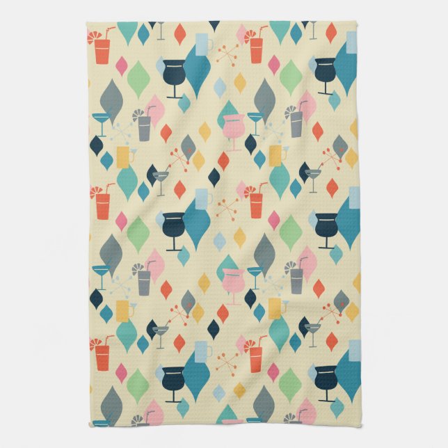 Mid Century Modern Cocktails Tea Towel (Vertical)