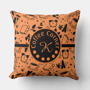 mid century modern coffee lover bookworm orange cushion
