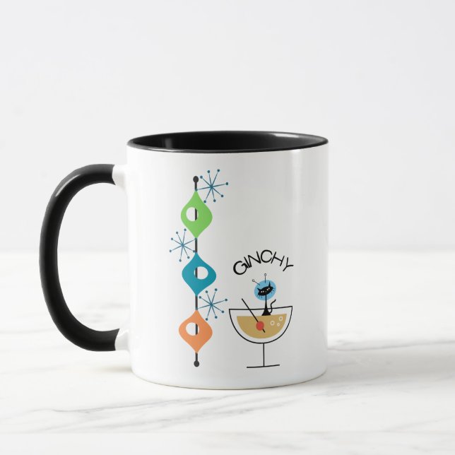 Mid century modern coffee mug cup gift cat space (Left)