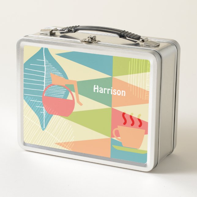 Mid Century Modern Coffee Personalised Metal Lunch Box (Front)