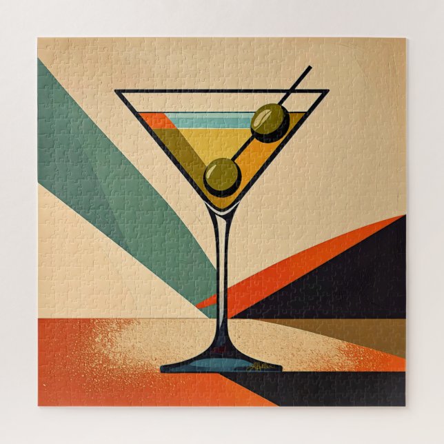 Mid Century Modern Color Block Martini Art Jigsaw Puzzle (Vertical)
