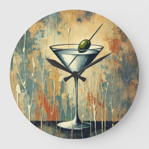 Mid Century Modern Color Block Martini Art Large Clock