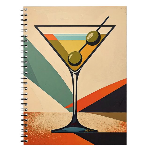Mid Century Modern Color Block Martini Art Notebook (Front)
