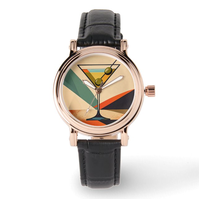 Mid Century Modern Color Block Martini Art Watch (Front)