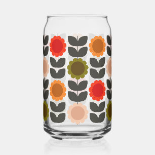  Mid-Century Modern Colored Retro Groovy Flowers  Can Glass