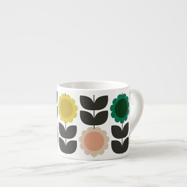  Mid-Century Modern Colored Retro Groovy Flowers  Espresso Cup (Front Right)