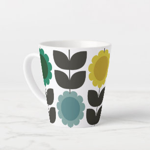 Mid-Century Modern Colored Retro Groovy Flowers Latte Mug