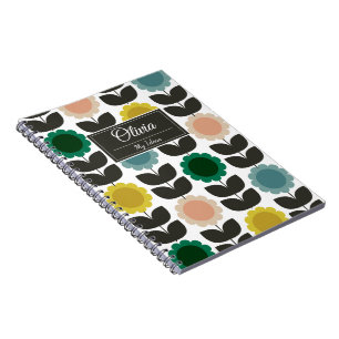 Mid-Century Modern Colored Retro Groovy Flowers Notebook