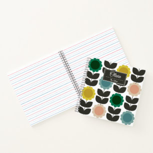  Mid-Century Modern Colored Retro Groovy Flowers  Notebook