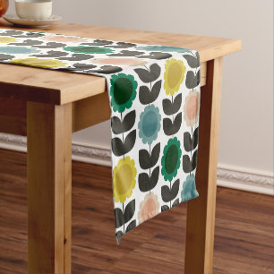  Mid-Century Modern Colored Retro Groovy Flowers  Short Table Runner