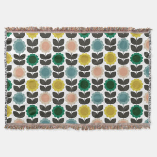  Mid-Century Modern Colored Retro Groovy Flowers  Throw Blanket