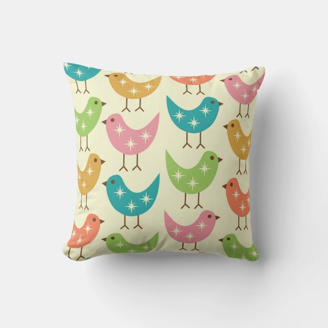 Mid Century Modern Colorful Atomic Birds Pattern  Cushion (Front)