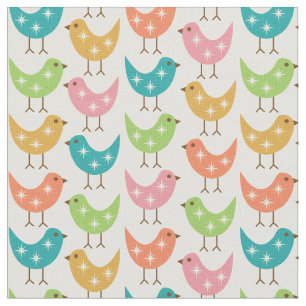 Mid Century Modern Colorful Atomic Birds Pattern Fabric