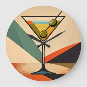 Mid Century Modern Colour Block Martini Art Large Clock
