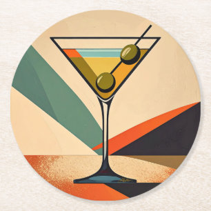 Mid Century Modern Colour Block Martini Art Round Paper Coaster