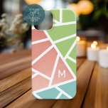 Mid Century Modern Colour Block pastels MCM iPhone 15 Case<br><div class="desc">A trendy,  blue and white design with a simple monogram. Coral pink and pastel green with a white design with geometric lines.</div>