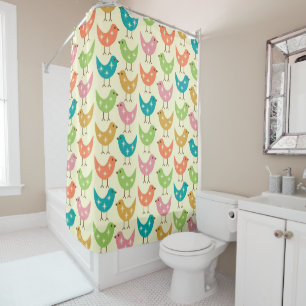 Mid Century Modern Colourful Atomic Birds Pattern Shower Curtain