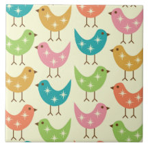 Mid Century Modern Colourful Atomic Birds Pattern