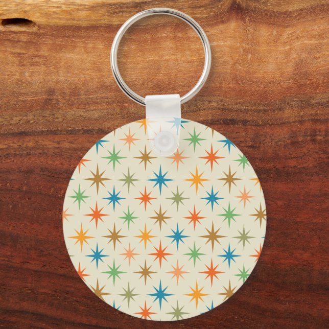 Mid Century Modern Colourful Atomic Starburst  Key Ring (Front)
