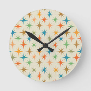 Mid century modern colourful atomic starburst  round clock