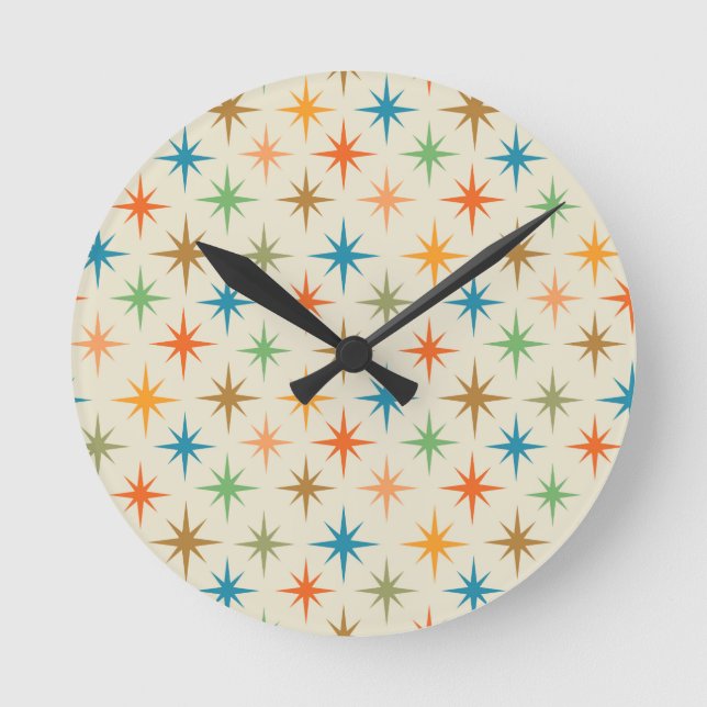 Mid century modern colourful atomic starburst  round clock (Front)