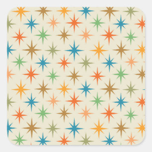 Mid century modern colourful atomic starburst    square sticker
