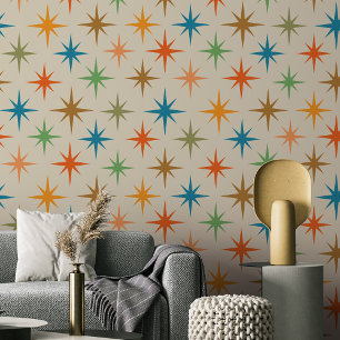 Mid Century Modern Colourful Atomic Starburst Wallpaper